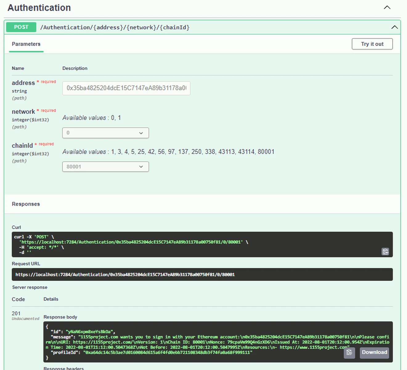 Test Authentication Endpoint